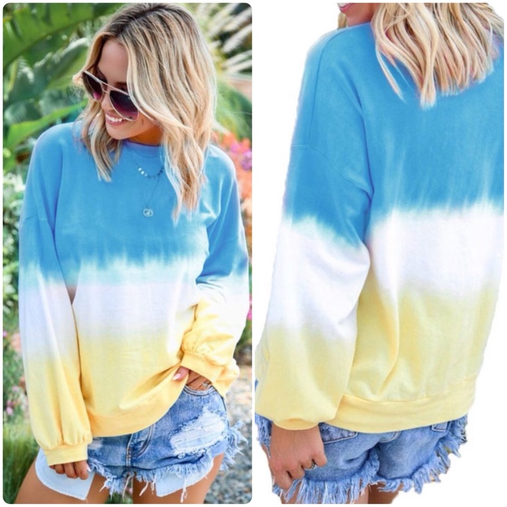 🆑 ☆Tie-Dye Blue Printed Long Sleeve T-Shirt☆